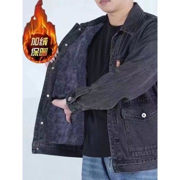 秋冬季牛仔外套大碼加絨電焊工作服男工裝焊工防燙勞保服工地耐磨