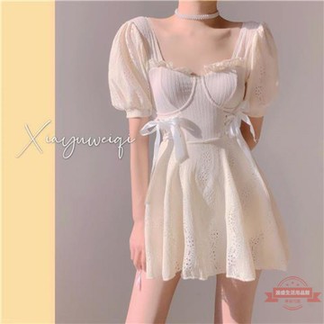 2022新款超仙胖MM裙式連體泳衣女小胸保守遮肉顯瘦大碼泡溫泉泳裝