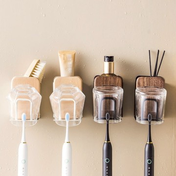 台湾公司貨 免運 現貨速發 掛鉤 置物架 置物架子 收納架 免打孔 奶油原木風牙刷置物架衛生間洗手臺免打孔漱口杯收納架子