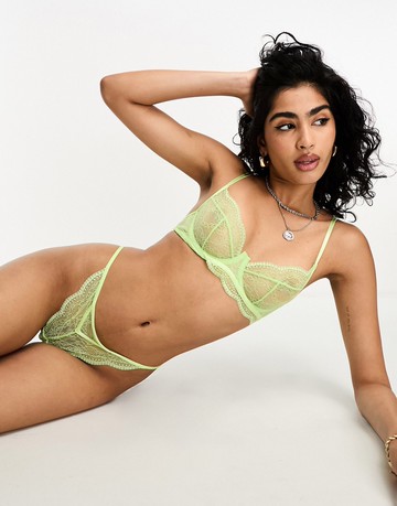 Hunkemoller Isabelle lace high leg string thong in green