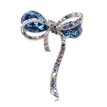 ANGEL 迷人蝴蝶結閃耀鋯石2用胸針別針(藍色)