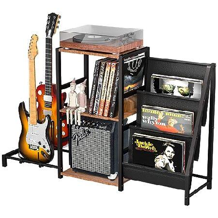 Sephyroth Guitar Stand Record Player Stand with 3-Tier Vinyl Record Storage and 2-Tier for Acoustic, Electric Guitar, Bass,, Suitable Music Display Ro