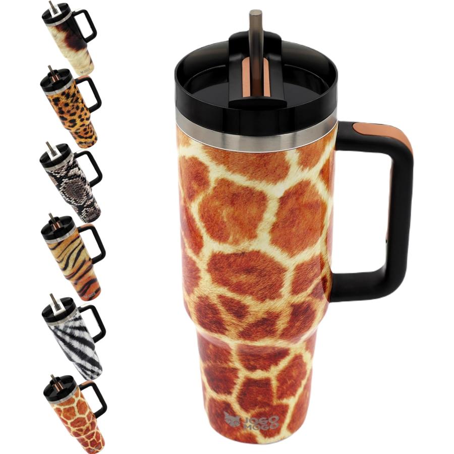 Simply Modern 40 oz Tumbler with Simple Handle and Straw Giraffe   Rambler Insulated Cup   Iced Coffee Stainless Steel Travel Mug   40oz Animal Pri