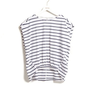 SOMETHING｜女裝｜條紋包袖針織短袖T恤