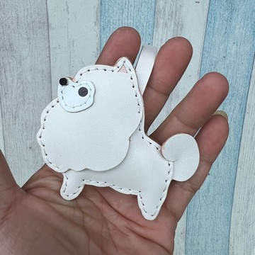 療癒小物 手工皮革 白色 可愛 側面博美狗 純手工 吊飾 小尺寸