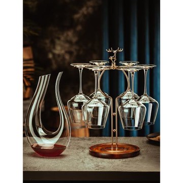 輕奢水晶玻璃紅酒杯套裝家用勃艮第高腳葡萄酒杯子旋轉醒酒器禮盒