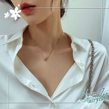 【伊飾童話】閃耀的環＊水鑽玫瑰金簡約項鍊