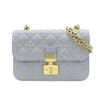 Dior 迪奧 灰色 羊皮 Dior Addict 鉚釘翻蓋包 肩背包 M5817CNOB 【二手名牌BRAND OFF】