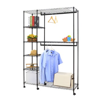 【品樂生活】45X120X215CM 黑惡魔六層雙桿吊衣架推車(無布套)/六層大衣櫥/六吊衣櫥/六層衣櫥/衣櫥櫃