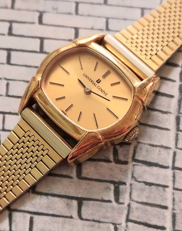 圓弧金色 老瑞士 Universal Geneve 金色 自動上鍊 女用古董手錶