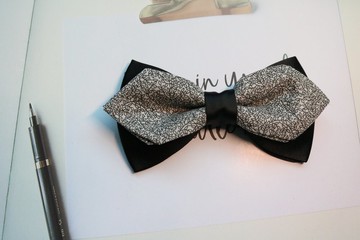 黑色雙層領結小碎花拼接鑽石結蝴蝶結