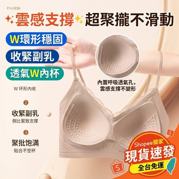 🔥全網爆推白T不透光🔥【春夏雲感軟支撐】粉底液無痕內衣 聚攏集中固定杯 法式蕾絲領美背胸罩 BRA 無鋼圈內衣 胸罩