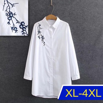 [韓國K.W.]刺繡時尚特惠韓國襯衫上衣(防曬/長袖襯衫/長袖上衣/薄外套)