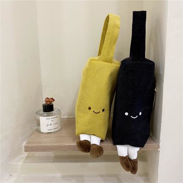 軟萌可愛筆袋刺繡燈芯絨手拎小布包立體小腳丫化妝包便攜手提小包