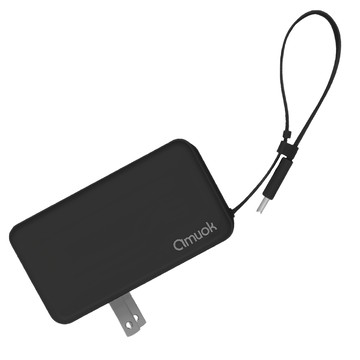 amuok 艾默克 自帶線插頭二合一行動電源 雙設備同時充  DC031  黑色