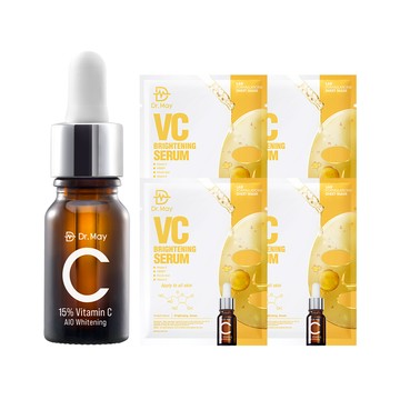 【Dr. May】美博士科學維C美白新客推薦組-C15%專業美白精華(10ml)+VC激光美白面膜(4片/盒)