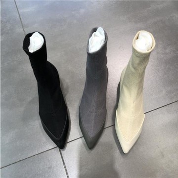 2024韓國東大門秋冬短靴女尖頭彈力瘦瘦靴韓版低跟短筒顯瘦襪子靴