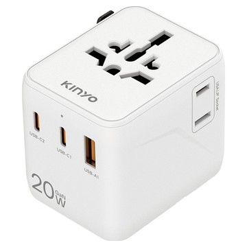 Kinyo 20W 多合1雙插座萬國轉接頭 MPP3520W  1個  白色