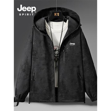 JEEP吉普外套男士秋季2025新款潮流寬松百搭時尚防風連帽夾克上衣