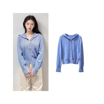 PEACE ANGELBIRD女裝 2024冬季新款時尚連帽雙開拉鏈針織毛衣開衫