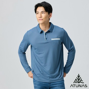 【ATUNAS 歐都納】男款POLARTEC POWER DRY長袖POLO衫A1PSGZ01M原力藍