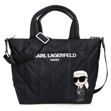 KARL LAGERFELD 立體大卡爾绗縫尼龍托特兩用包(黑色)