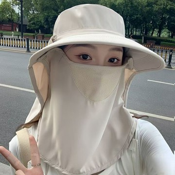 🌞【全臉護頸一體式防曬帽】透氣遮陽帽防紫外線戶外騎行 防曬面罩遮臉帽女 臺灣出貨 0323