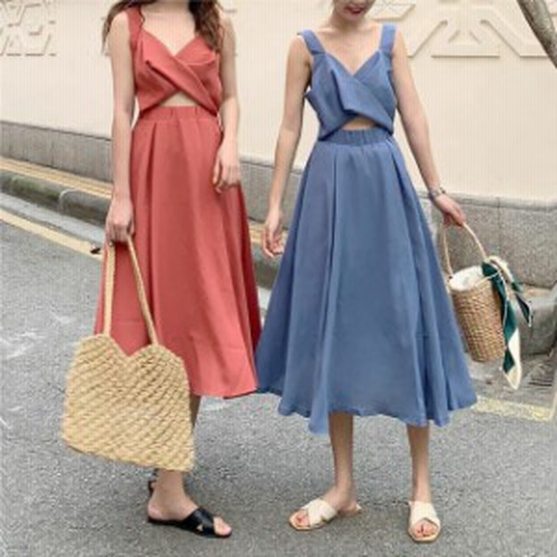 おすすめ 夏 ワンピース ロング丈 ミモレ丈 へそ出し へそ見せ ノースリーブ フレアスカート フェミニン リゾート Hf 通販 Lineポイント最大1 0 Get Lineショッピング