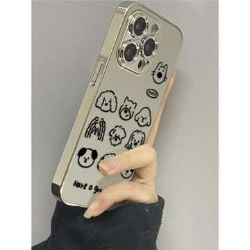 后勤高端&小眾涂鴉小狗鏡面新款個性適用于iphone16 pro max手機殼蘋果15/14/13/12情侶防摔全包創意硬殼簡約