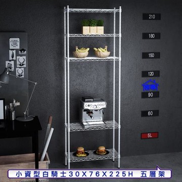客尊屋-粗管小資型 30x76X225Hcm 白騎士五層架