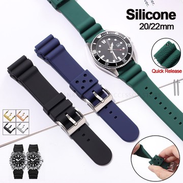 SEIKO 20 毫米 22 毫米軟矽膠錶帶運動橡膠防水錶帶適用於精工潛水員手鍊快速釋放通用男士腕帶