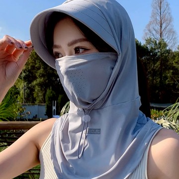 【Fee隔日到貨4色】抽繩式冰絲全臉防曬面罩🔥防曬帽 披肩帽 帽子女 涼感面罩 秋冬帽子 防曬帽 防曬頭套
