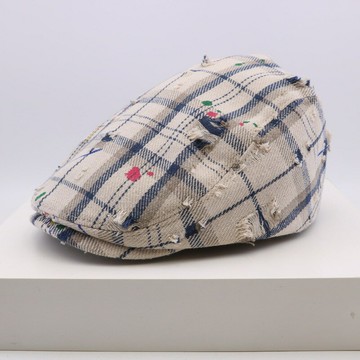 日韓系格紋爛邊休閑復古時尚百搭街頭出游前進帽漁夫帽畫家帽新款