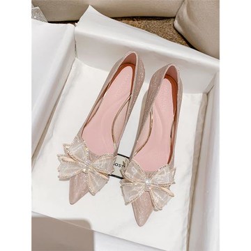 水晶銀色蝴蝶結高跟鞋女細跟仙女風伴娘金色法式婚鞋秀禾婚紗兩穿