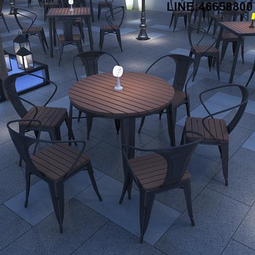 公司貨 免運速發 開立發票 餐廳桌椅組合 商用桌椅 鐵藝戶外防腐塑木桌椅組合酒吧餐廳露天休閑餐桌庭院花園陽臺圓桌