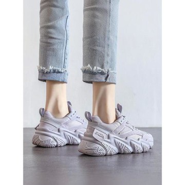 港風輕奢新款~厚底增高老爹鞋女秋冬季真皮小個子百搭運動休閑鞋