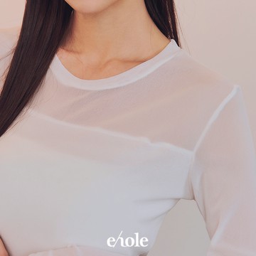 圓領透紗上衣-白