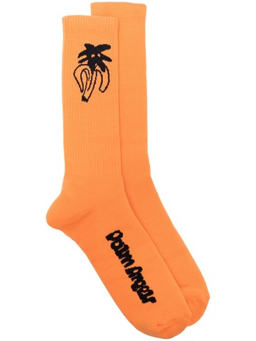 Palm Angels - Jimmy intarsia-logo socks - unisex - Elastane/Cotton/Polyamide - L/XL - Orange