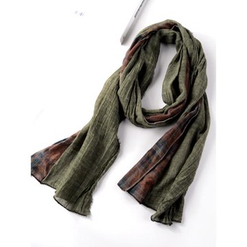 秋冬圍巾男女薄款春夏季休閑格子純色拼接棉麻圍巾女個性裝飾