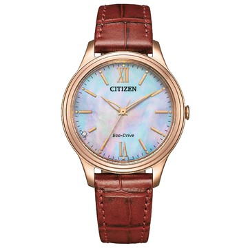 CITIZEN 星辰 LADYS 羅馬經典時刻晶鑽光動能女錶/34mm(EM0419-11D)
