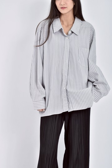 (F) gmorning質感條紋灰色襯衫上衣