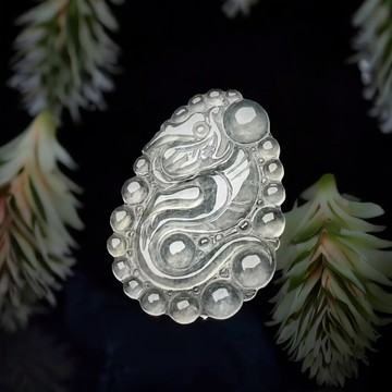 放光玻璃種翡翠懷古龍牌 | 裸石 | 天然緬甸玉翡翠A貨 | 送禮