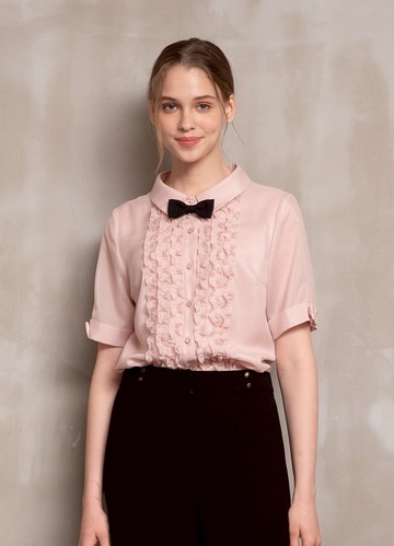 輕感從容光澤雪紡翻領襯衫