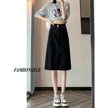 前開叉牛仔半身裙女2025年新款薄款高腰中長款a字包臀裙子女夏季