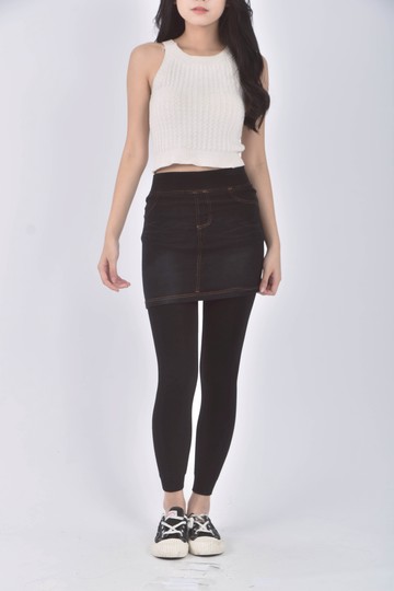 (M) 高腰運動彈性內刷毛黑色長褲