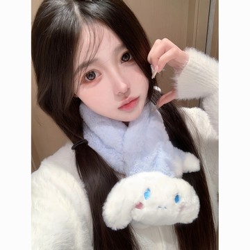 ✨壹灣出貨✨白藍卡通玉桂狗冬季毛絨保暖圍脖少女可愛百搭旅遊逛街動物圍巾潮 1WWY