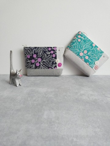 現貨!【FZK/萬用收納包(小)】果實與葉 日本刺繡布 鉤織 擬真珍珠