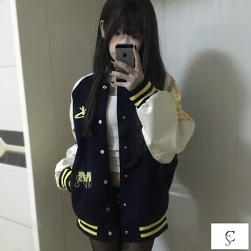 【XL-8XL大尺碼】👩棒球服 秋冬夾克 開衫外套 外套女大碼撞色設計感刺繡棒球服女2025年春秋新款小衆複古寬鬆外套