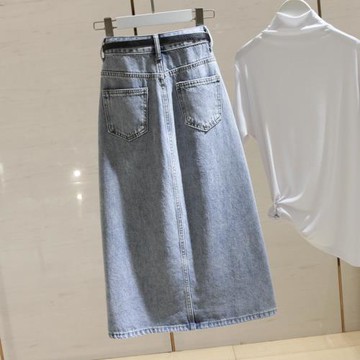 大碼胖妹妹高腰設計感開叉中長款牛仔半身裙女2026春夏新款a字裙