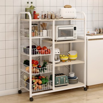 可移动厨房置物架子多功能落地微波炉用品收纳架多层家用储物架子 快速出貨